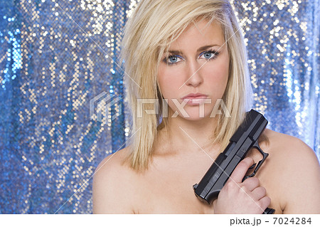 Beautiful Naked Blond Woman With Hand Gun 7024284
