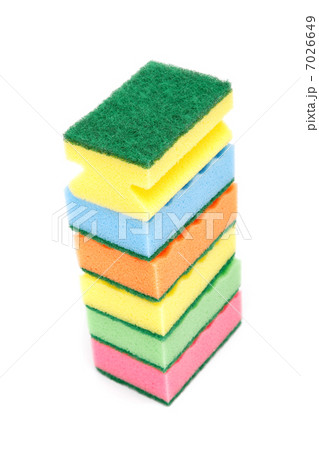 Stack of cleaning sponges on a white background. 7026649