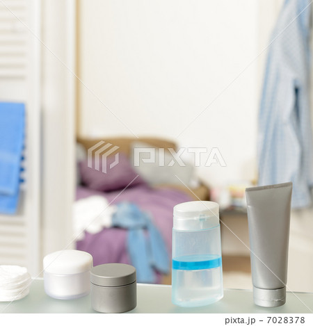 Shelf with beauty cosmetics and toiletries 7028378