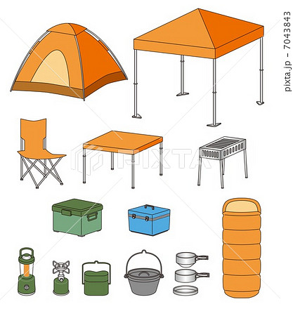 避難時にも使えるキャンプ用品のイラスト素材