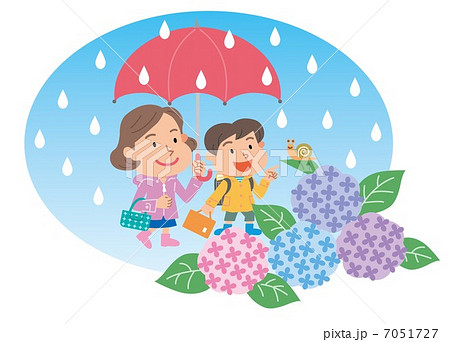 親子　あじさい　梅雨　イラスト 7051727