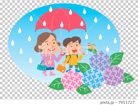 親子　あじさい　梅雨　イラスト 7051727