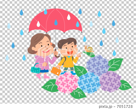 父母和兒童八仙花屬雨季例證 7051728