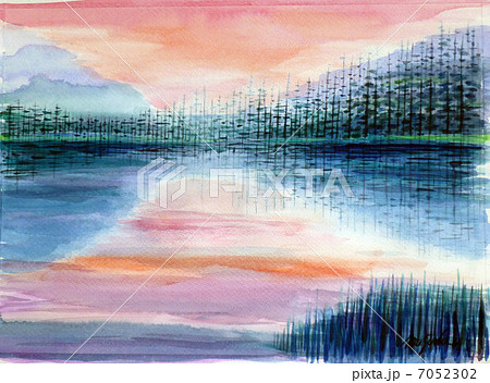 上高地の朝　スケッチ画 7052302