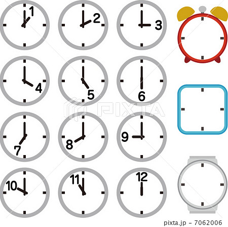 1時間ごとの時計と枠のイラスト素材
