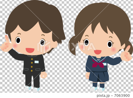 笑顔の男子中学生と女子中学生のイラスト素材