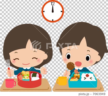お弁当を食べる小さな男の子と女の子 お弁当を食べる小さな男の子と女の子 7063949