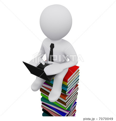 3D man sitting on a pile of books 3D man sitting on a pile of books 7070049