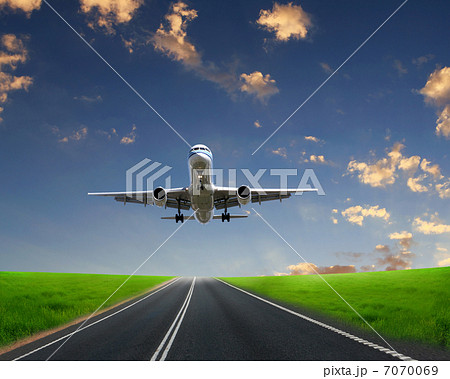 Plane on blue sky background Plane on blue sky background 7070069