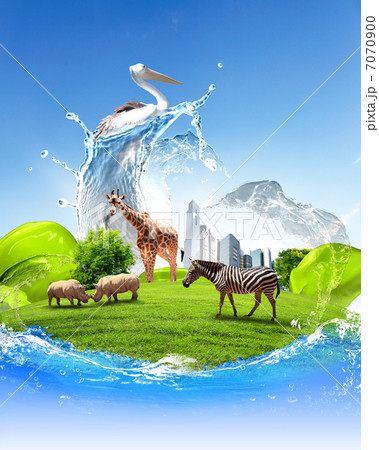 Green world with different animals collage Green world with different animals collage 7070900