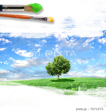 paintbrushes and landscape paintbrushes and landscape 7071073