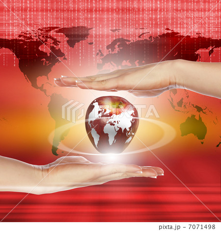 hands holding apple representing earth hands holding apple representing earth 7071498
