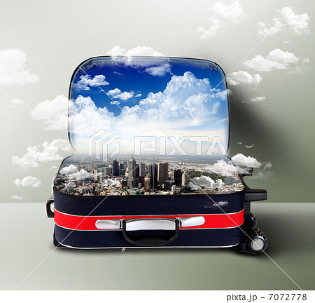 Red suitcase with city inside Red suitcase with city inside 7072778