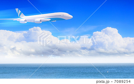 White passenger plane in the blue sky 7089254