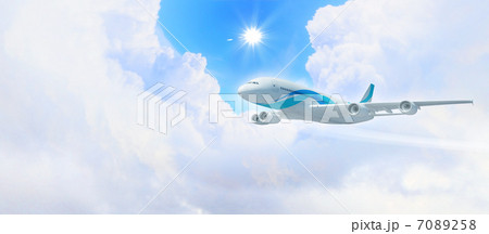 White passenger plane in the blue sky 7089258