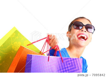 Laughing funny woman shopping 7095842
