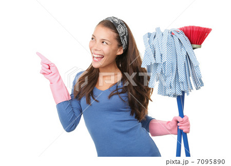 Cleaning woman pointing on white background Cleaning woman pointing on white background 7095890