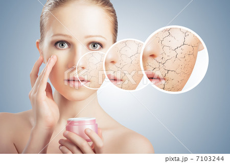 concept of cosmetic skin care.  face of young woman with dry ski 7103244