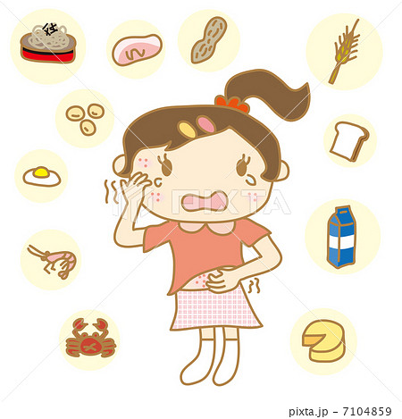 食物アレルギー 女の子のイラスト素材
