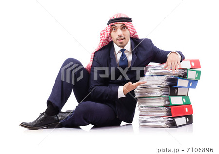 Arab businessman with many folders on white Arab businessman with many folders on white 7106896