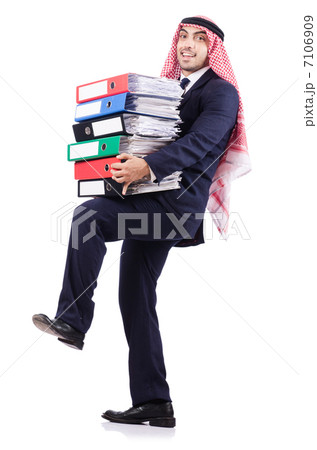 Arab businessman with many folders on white Arab businessman with many folders on white 7106909