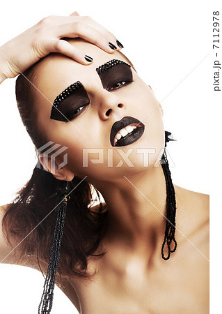 Expressive Emotions. Funky Woman Hipster with Crazy Black Makeup. Creativity 7112978