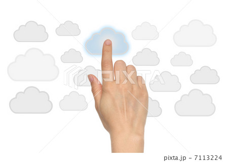 Cloud computing concept with woman hand . 7113224