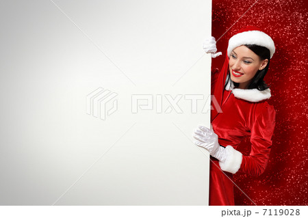 santa girl with a blank banner 7119028