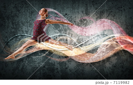 Girl in color dress dancing.Collage Girl in color dress dancing.Collage 7119982