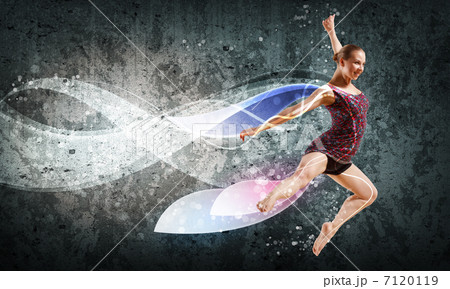 Girl in color dress dancing.Collage 7120119