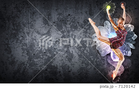 Girl in color dress dancing.Collage Girl in color dress dancing.Collage 7120142