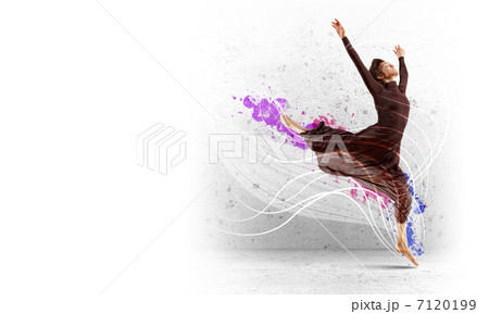 Girl in color dress dancing.Collage 7120199