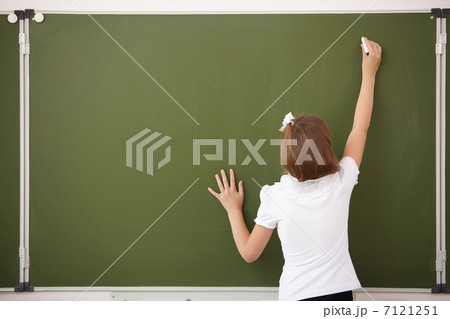 Scoolgirl standing near blackboard Scoolgirl standing near blackboard 7121251