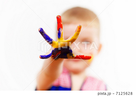 happy child with paint on the hands happy child with paint on the hands 7125628