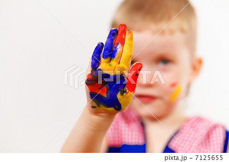 happy child with paint on the hands happy child with paint on the hands 7125655
