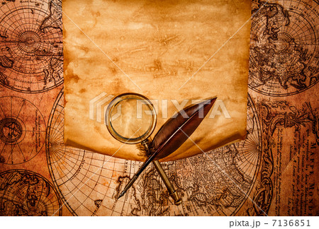 Blank old paper against the background of an ancient map 7136851