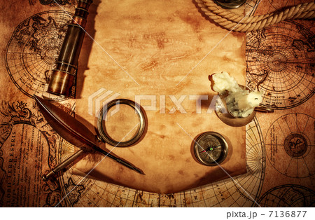 Blank old paper against the background of an ancient map 7136877