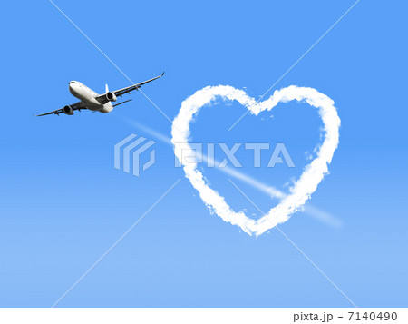 ハート型雲と飛行機のイラスト素材 ハート型雲と飛行機のイラスト素材