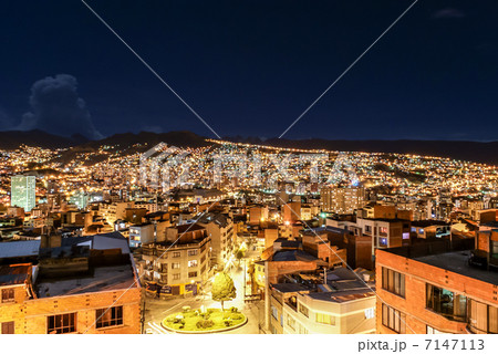 ラパス全景の夜景の写真素材