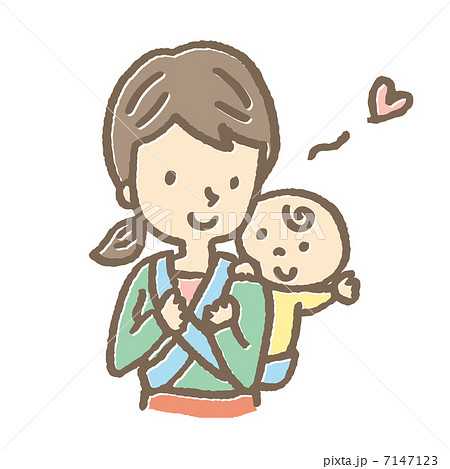 赤ちゃんをおんぶする女性のイラスト素材