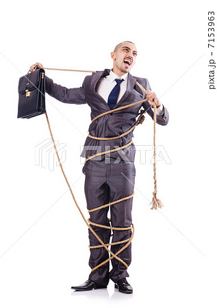 Man tied up with rope on white 7153963