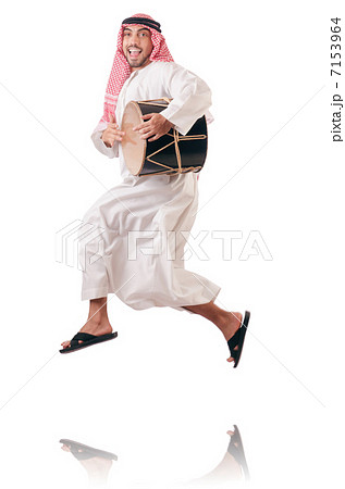 Arab man playing drum isolated on white 7153964