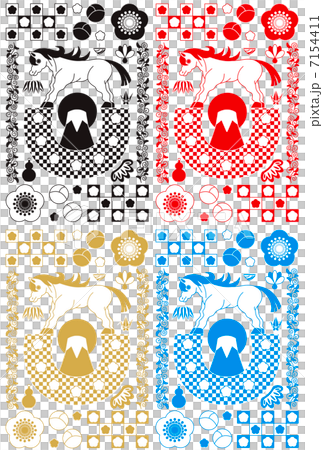 2014年午年年賀状用イラスト素材（蹄鉄と富士山）デジタル４点セット 7154411