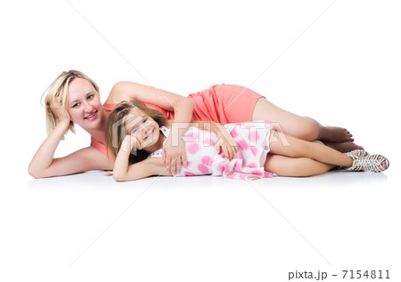 Happy mother and daughter isolated on white 7154811