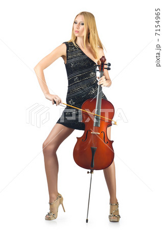 Woman performer with cello on white Woman performer with cello on white 7154965