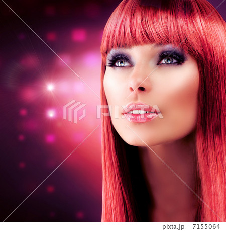Red Haired Model Portrait. Beautiful Girl with Long Healthy Hair Red Haired Model Portrait. Beautiful Girl with Long Healthy Hair 7155064