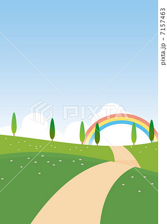 丘の道と虹のイラスト素材