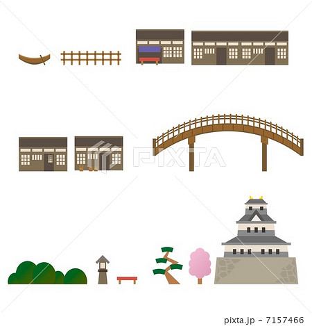 江戸風の街パーツのイラスト素材