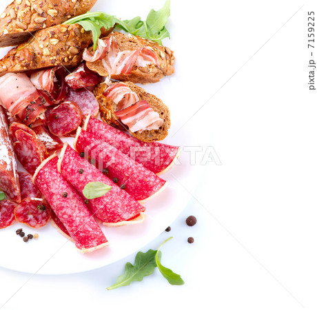 Sausage. Italian Ham, Salami and Bacon isolated on White 7159225