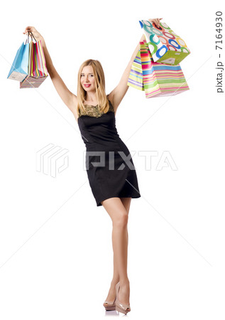 Tall girl after good shopping on white Tall girl after good shopping on white 7164930